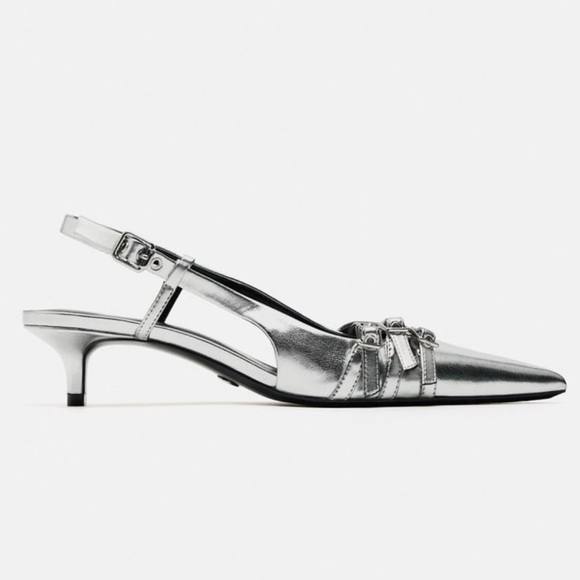 Zara Silver Strappy Slingbacks - Picture 3 of 9